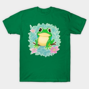 Cute Little Tree Frog on a Floral background T-Shirt